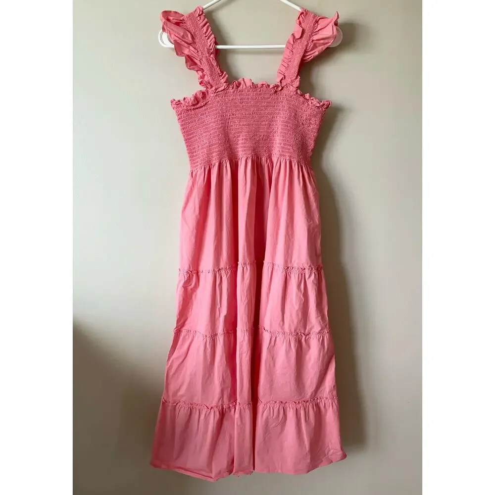 HILL HOUSE HOME Ellie Nap Dress Poplin Midi Limited Edition Coral L - Picture 8 of 8